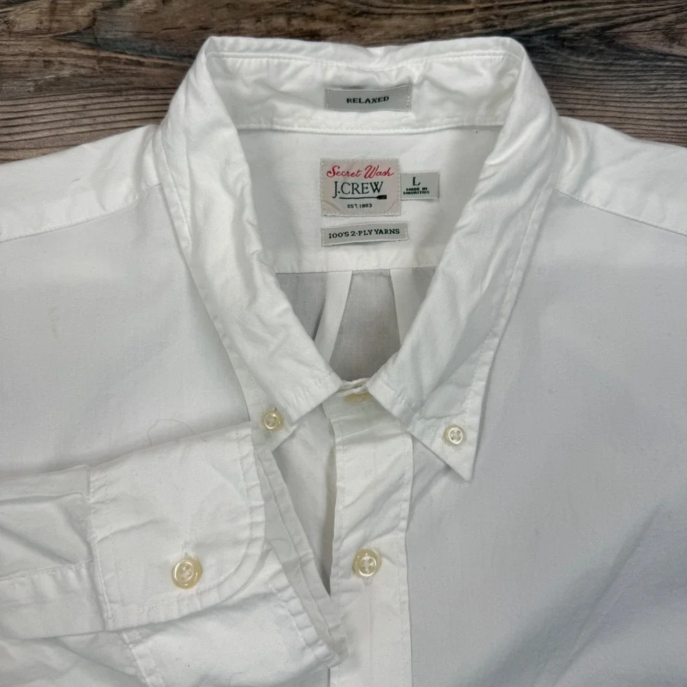 J.Crew Mens Size Large Shirt White Secret Wash Relaxed Fit Button Down